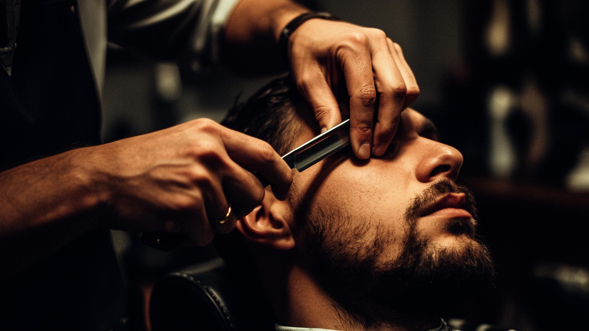 Barber using a straight razor